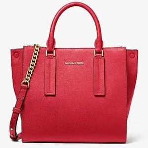 Michael Michael Kors Alessa Medium Pebbled Leather Satchel in Red